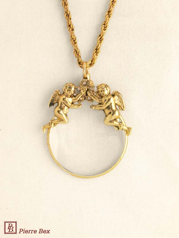 Pierre Bex Art-Deco magnifying glass necklace cherubs 44593-D1