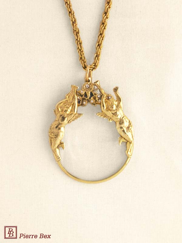 Pierre Bex Art-Deco magnifying glass necklace cherubs 44593-D2