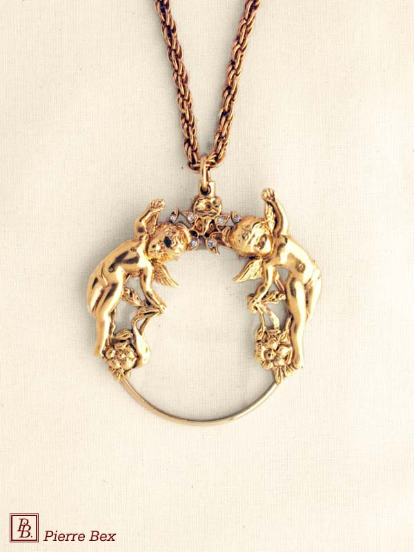 Pierre Bex Art-Deco magnifying glass necklace cherubs 44593-D3