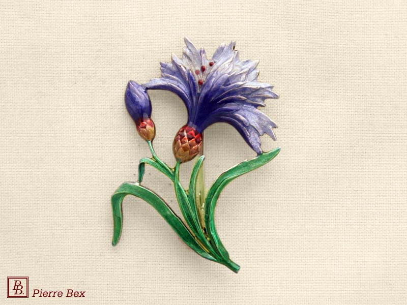 Pierre Bex Art-Nouveau enamel brooch cornflower 48226-05