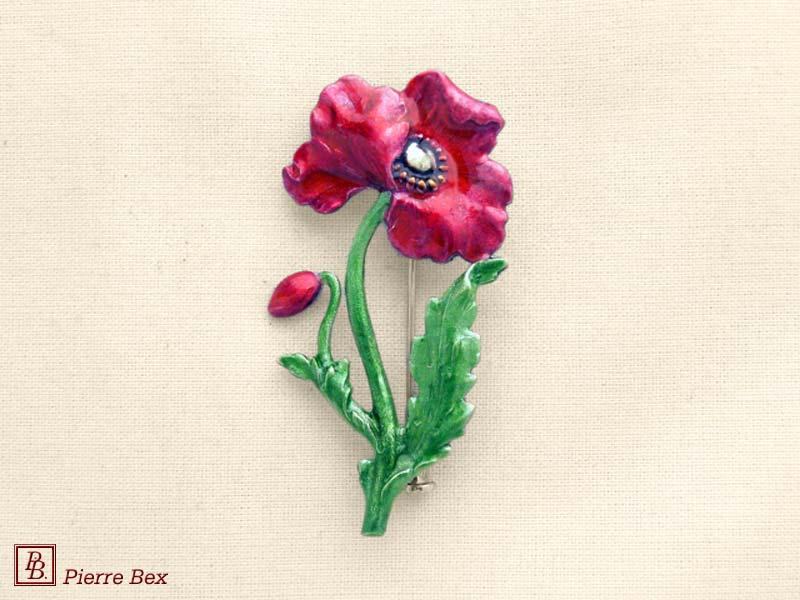 Pierre Bex Art-Nouveau enamel brooch poppy 48226-11