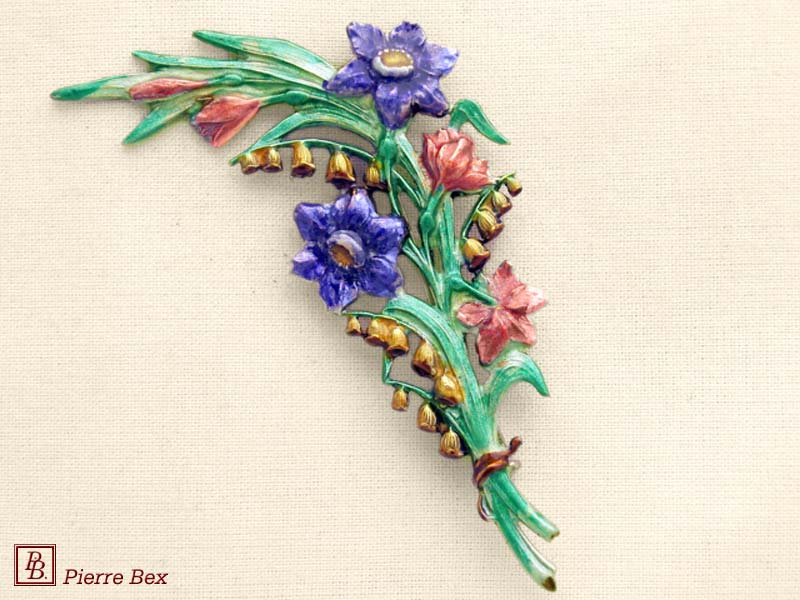 Pierre Bex Art-Nouveau enamel brooch wild posy 48226-12