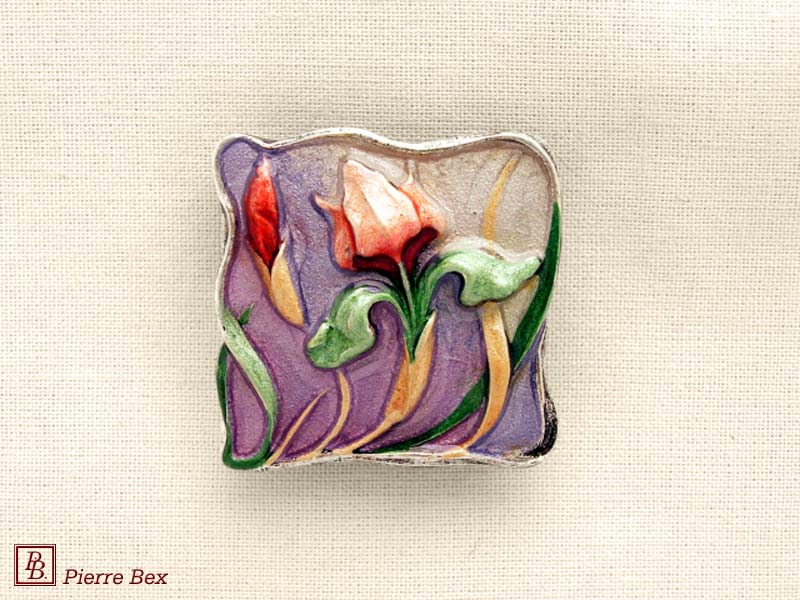 Pierre Bex Art-Nouveau enamel brooch flowers 48236-02