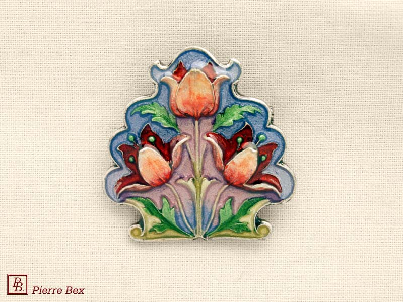 Pierre Bex Art-Nouveau enamel brooch flowers 48236-03