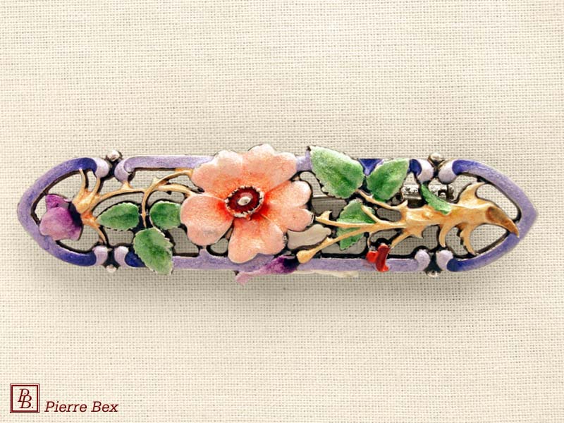 Pierre Bex Art-Nouveau enamel brooch flowers 48246-01