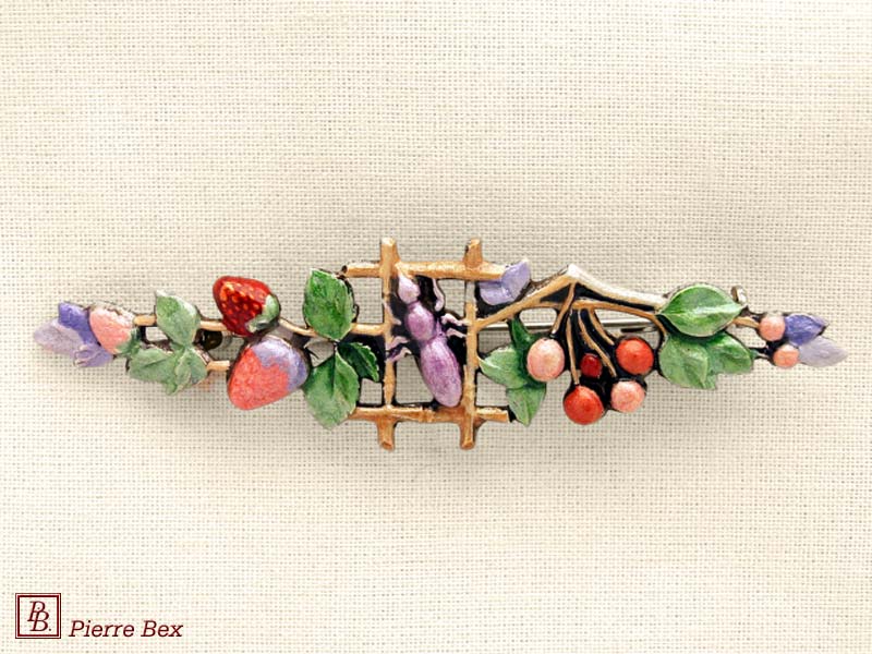 Pierre Bex Art-Nouveau enamel brooch flowers 48246-08