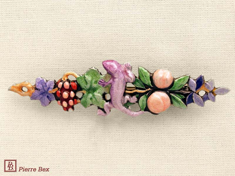 Pierre Bex Art-Nouveau enamel brooch flowers 48246-09