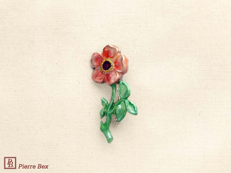 Pierre Bex Art-Nouveau enamel brooch dog rose 48256-02