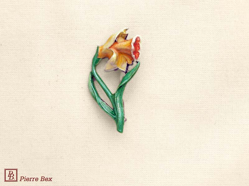 Pierre Bex Art-Nouveau enamel brooch jonquil 48256-03