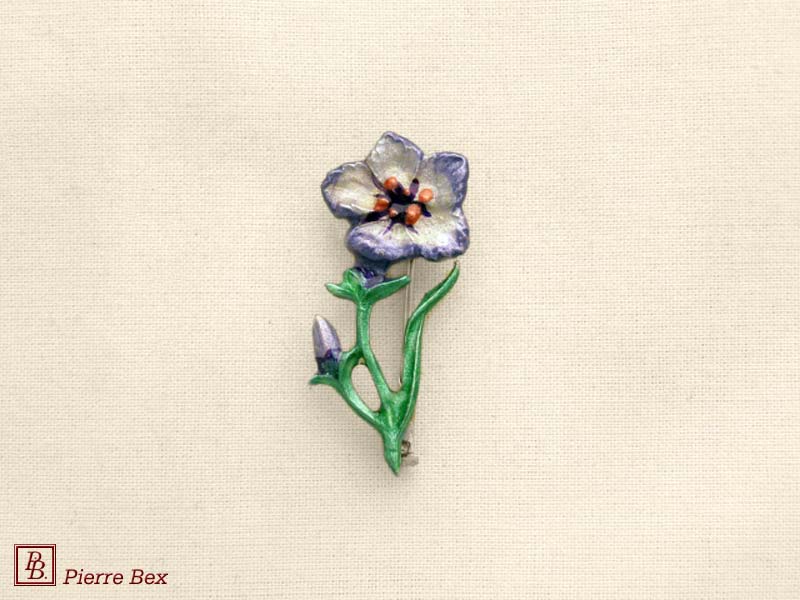 Pierre Bex Art-Nouveau enamel brooch clematis 48256-05