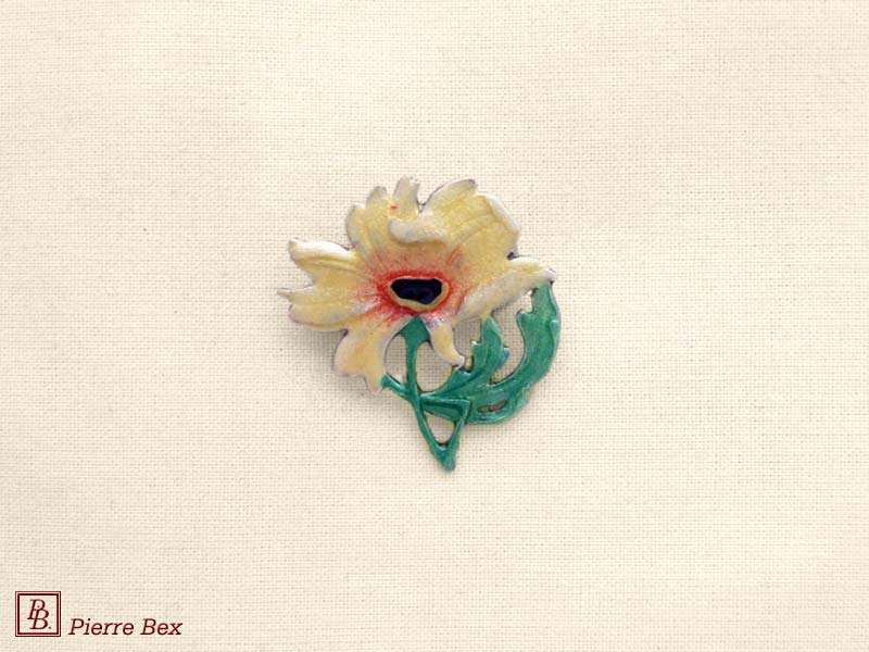 Pierre Bex Art-Nouveau enamel brooch daisy 48256-06