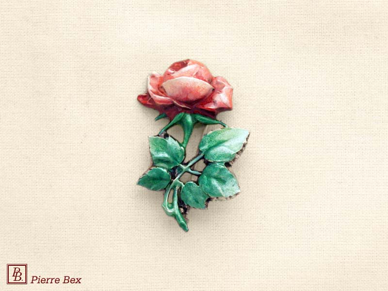 Pierre Bex Art-Nouveau enamel brooch rose 48256-08