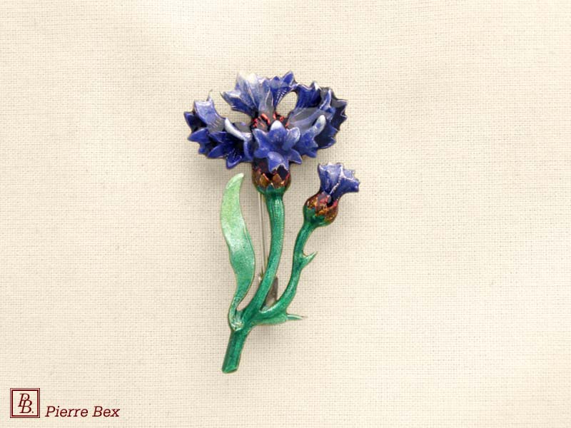Pierre Bex Art-Nouveau enamel brooch cornflower 48256-10
